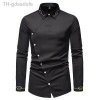 ↂ✟ European Version Luxury Gold Embroidery Shirts for Men Fabric Micro-elasticity Cowboy Sleeves Shirt