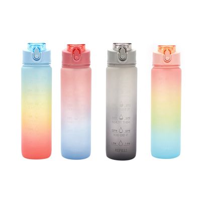 1L Capacity Free Motivational with Time Marker Fitness Gradient Color Plastic Cups Outdoor Frosted Cups