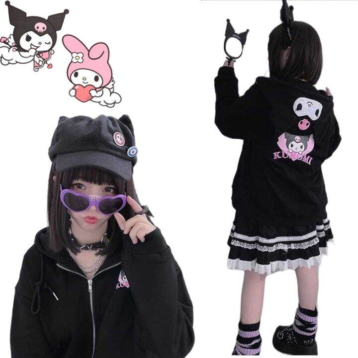 Kawaii Cinnamorol Kuromi Loose Hoodie Sweet Sweater Plus Velvet Jacket  Sanrio Melody Jk Uniform Clothes Girl Plush New Year Gift | Lazada