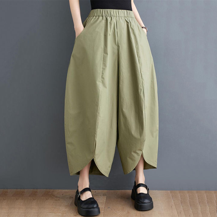 xitao-pants-irregular-solid-color-women-wide-leg-pants