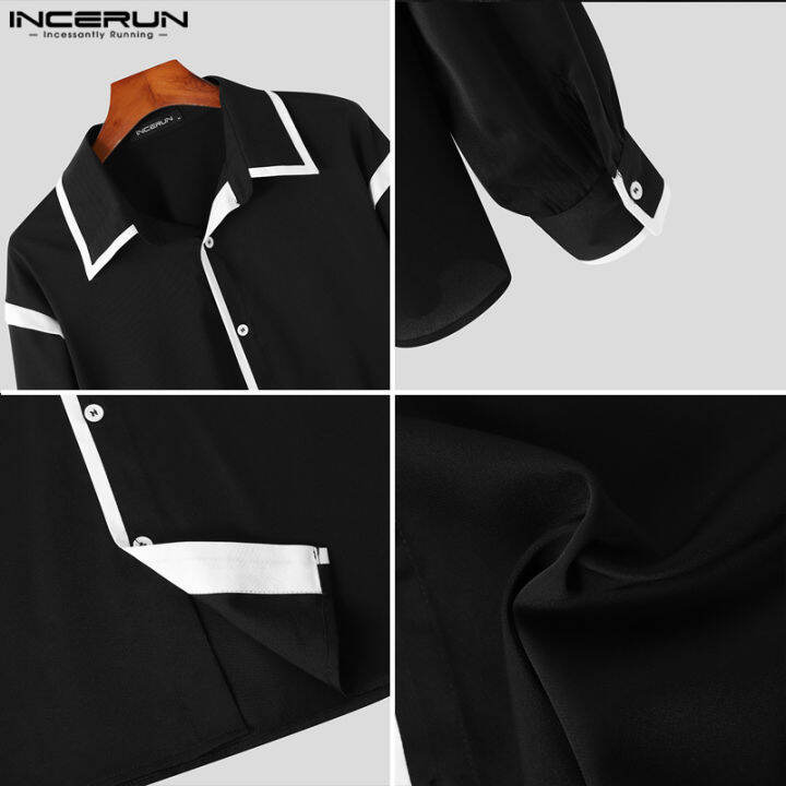 incerun-เสื้อคอปกลำลองแขนยาวสำหรับบุรุษเสื้อหลวมวันหยุดฮิปฮอปปี้-สไตล์เกาหลี