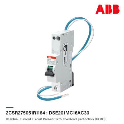 ABB : DSE201MC16AC30 : Miniature Circuit Breaker with Overload protection (RCBO), Type AC, 1P, 16A, 10kA, 30mA, 240V : 2CSR275051R1164