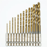 13Pcs HSS Titanium Coated เจาะ Bits เหล็กความเร็วสูงเจาะ Bit Set 14 Hex Shank Power เจาะเครื่องมือสำหรับไม้1.5-6.5มม.