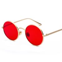 【LZ】✎┅▩  New gold round metal frame sunglasses men retro  summer style women red lens sun glasses unisex yellow pink black