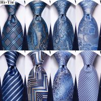 Fashion Designer Light Blue Grey Paisley Silk Wedding Tie For Men Handky Cufflink Mens Necktie Business Party Dropship Hi Tie