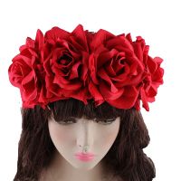 Womens Hawaiian Stretch Rose Large Flower Floral Crown for Garland Party Day of The Dead Headband Costume Mexican Headpiece