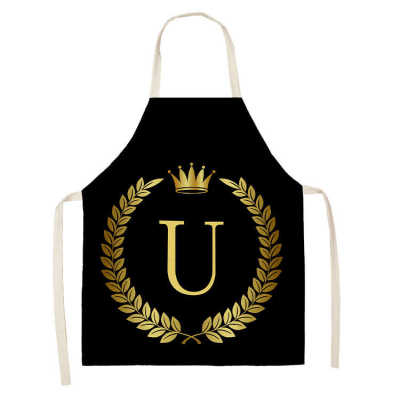 ผ้ากันเปื้อนลาย Cetakan Alfabet ตัวอักษรสีดำทองสำหรับผู้หญิงฝ้ายลินินผ้ากันเปื้อนสำหรับในครัวสำหรับ LWQ3721เครื่องมือทำความสะอาดบ้านทำอาหาร