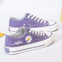 COD DSFDGRERERER HOT Canvas ShoesLittle Daisy Canvas Shoes Korean Purple Low Cut Student Hand-painted Woman Sneakers