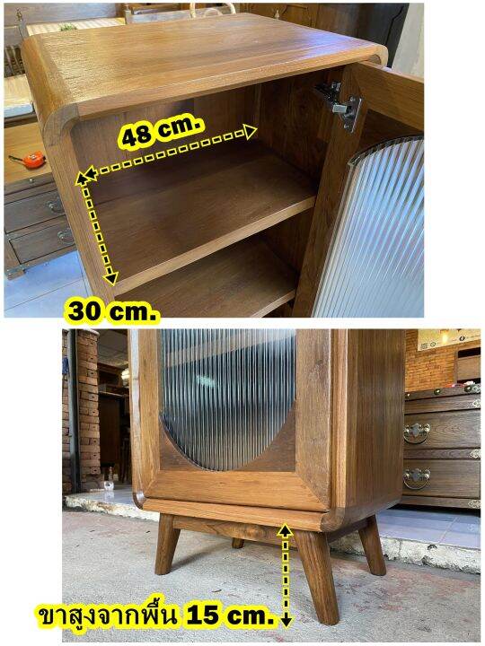 ตู้ไม้สัก-3-ชั้น-สูง-110x50x35-cm-ประกอบแล้ว-ตู้ไม้วินเทจ-ตู้กระจกไม้สัก-ตู้ไม้มินิมอล-กระจกลอน-รับประกันการจัดส่ง-teak-real-wooden-cabinet-brown