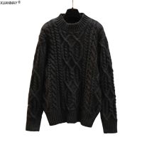 Winter 2021 New Coarse wool Warm Pullover Sweater Hand-woven Retro Cool Mens Sweater Bright Red Twisted Pattern Sweater Men