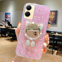 KOSLAM เคสโทรศัพท์กระจกแต่งหน้าหูแมวสามมิติสำหรับ VIVO Y78 5G Y27 4G 5G Y36 4G 5G Y35 Y02 Y02S Y16 Y77 5G Y22 Y22S 2023ใหม่ TPU นุ่มปลอกโทรศัพท์มือถือในสต็อก