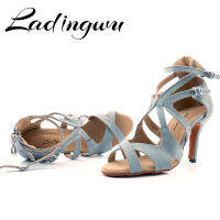 Ladingwu Suede Dance ข้อเท้ารองเท้าผู้หญิงรองเท้าเต้นรำละติน Professional Salsa Sance Dance รองเท้าสีเทาสีดำสีแดง Shoes