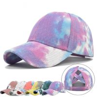 Fashion Unisex Men Women Tie-dyed Sun Hat Adjustable Baseball Cap Hip Hop Hat Ponytail Messy Bun Caps Cotton Summer Mesh Hat