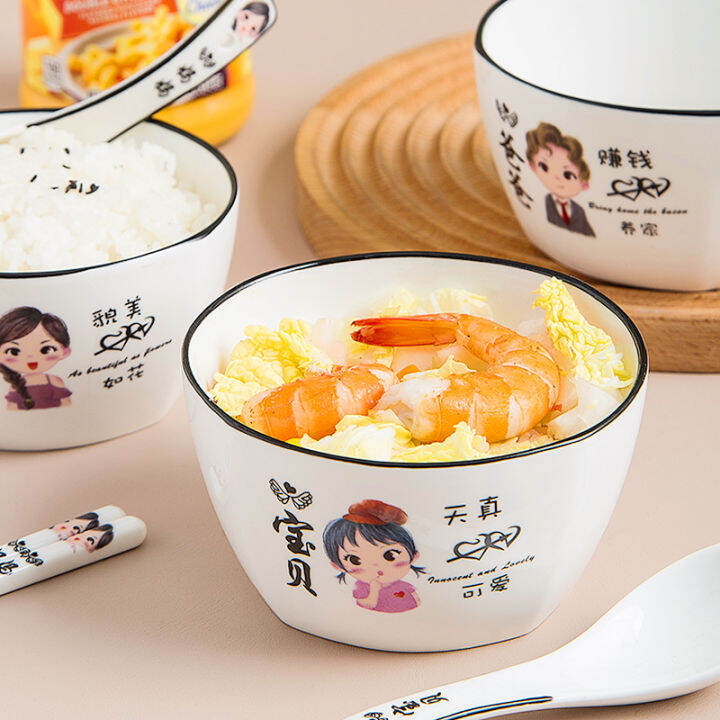 8pcs-6inch-cute-chinese-creative-family-ceramic-rice-bowl-spoons-chopsticks-sets-household-utensils-tableware-dinner-sets-bowlsth