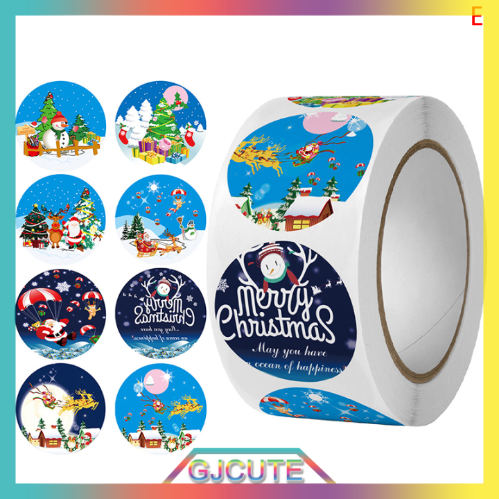 gjcute-500pcs-roll-candy-bag-สติกเกอร์คริสต์มาสตกแต่งบ้าน-christmas-tree-elk-เครื่องประดับ