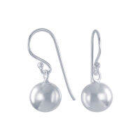 Silver thai   8mm Silver shiny ball dangle fish hook earrings ต่างหูห่วงห้อยปลาสีเงิน 8 มม.เงินแท้925ห้อยด้วยไข่มุก