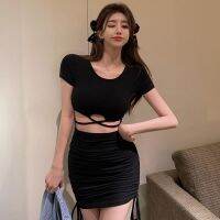 ชุดเดรสสําหรับสตรีเซ็กซี่แขนสั้นคอกลมสีพื้น Bodycon