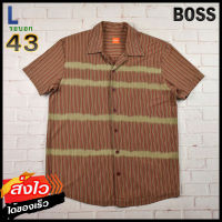 BOSS®แท้ อก 43 ไซส์ L เสื้อเชิ้ตผู้ชาย บอส สีน้ำตาล แขนสั้น เสื้อใส่เที่ยวใส่ทำงานสวยๆ