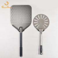 12" Hard Anodized Perforated Pizza Peel Rectangle Pizza Turning Shovel Set Aluminum Pizza Peel Paddle 40cm Long Silicone Handle