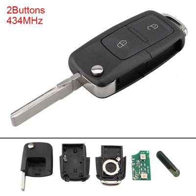 434เมกะเฮิร์ตซ์2ปุ่ม Keyless เจียระไนพลิกกุญแจรีโมท Fob กรณีที่มี ID48ชิป1J0 959 753 AG เหมาะสำหรับ Bora/ กอล์ฟ /Pa Ssat/v W/ ด้วง/โปโล