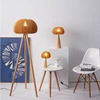 Retro Solid Wood Tripod E27 Led Floor Lamp Table Light Sofa Standing Living Room Bedroom Bedside Pumpkin Flooring For Home Decor