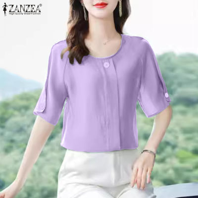 (สินค้ามาใหม่)(จัดส่งฟรี)Fancystyle ZANZEA เสื้อเสื้อสตรีสไตล์เกาหลีครึ่งแขนเสื้อแบบสม็อคเสื้อเบลาส์เดินทางแขนกลมหรูหรา #11
