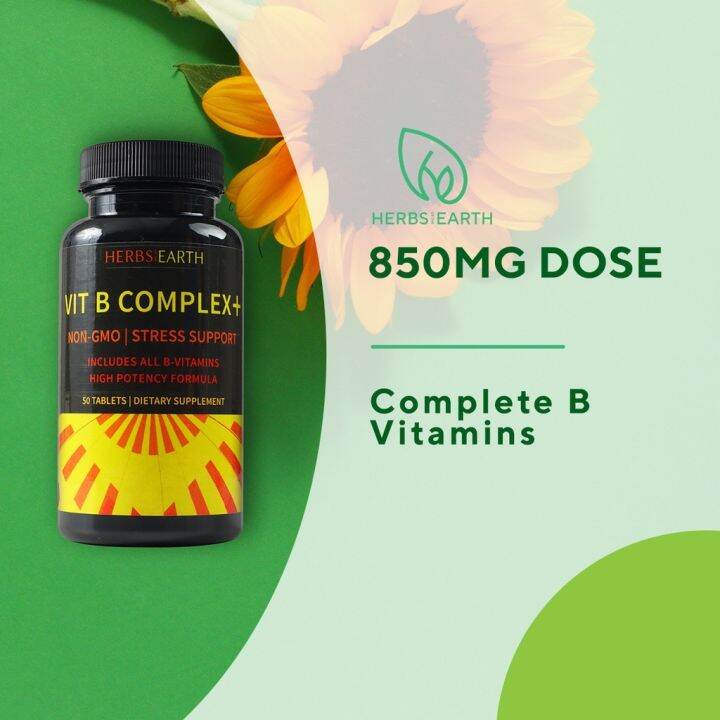 Vitamin B Complex ALL B Vitamins Including B1 B2 B6 B7 B12 50 Tablets From Herbs Of The Earth ...