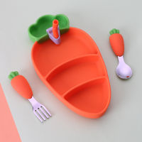 Baby Food Bowl Food Grade Silicone Feeding Bowl Spoon Dining Plate Cartoon Carrot Dishes Suction Toddler Training Tableware