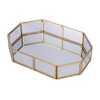 Nordic Style Glass Copper Geometry Storage Baskets Box Simplicity Style Home Organizer For Jewelry Necklace Dessert Plate