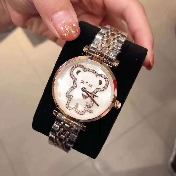 armani-นาฬิกาข้อมือสำหรับผู้หญิง-นาฬิกาควอตซ์แฟชั่นแบบลำลองสายสเตนเลสของแท้