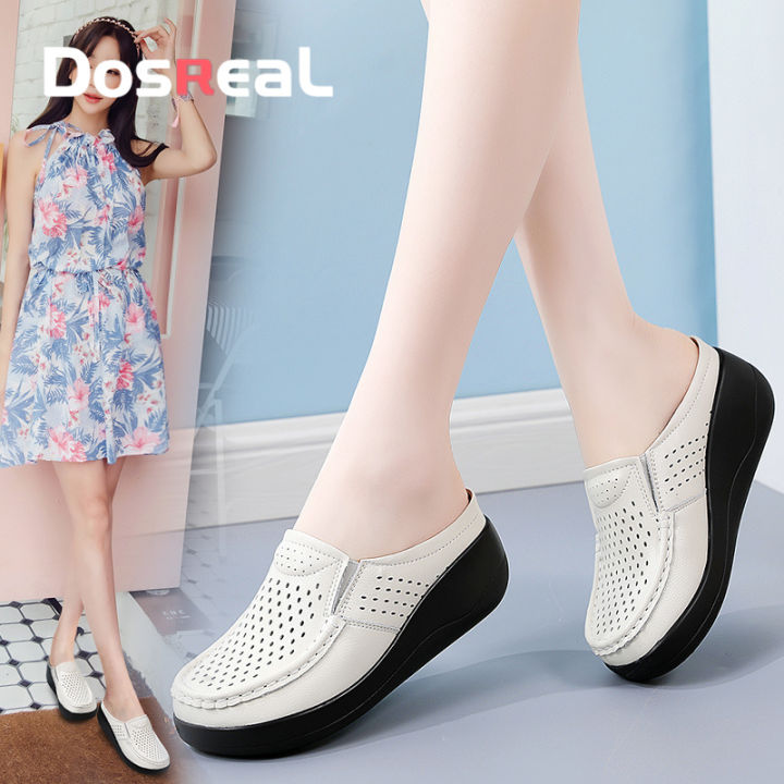 DOSREAL Wedge Shoes For Women Genuine Leather Korean Ladies Chunky ...