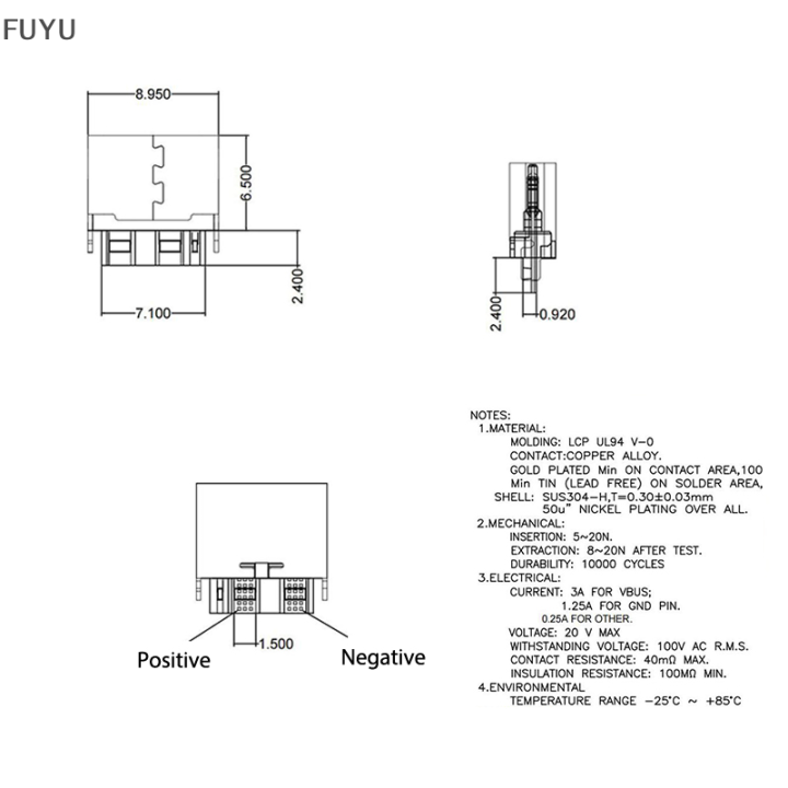 fuyu-5pcs-usb-type-c-2p-เชื่อมสายเชื่อมต่อหญิงสำหรับชาร์จโทรศัพท์มือถือ