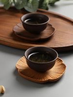 High-end MUJI Solid wood four-leaf clover coaster wooden insulation pad light luxury and high-end black walnut coffee cup and mug anti-scalding mat