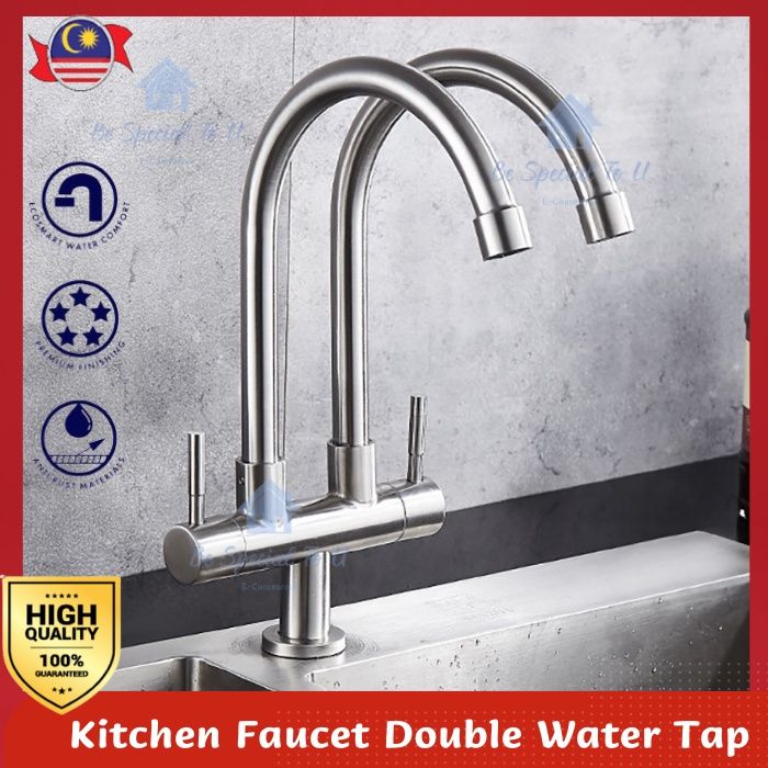 Kitchen Sink Faucet Stainless Steel SUS304 Pillar/Wall Twins Spout