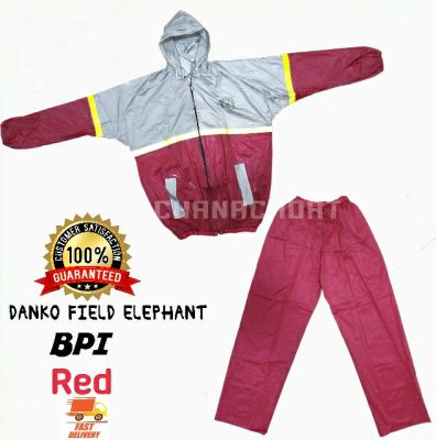 ชุดกันฝนเสื้อกางเกง BPI raincoat (แดง)อย่างดี ตราช้าง XXXL มีแถบสะท้อนแสง กันน้ำ100% มีซิปหน้า มีฮู๊ดในตัวชุดกันฝน PVC เหนียว