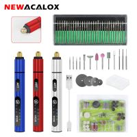 NEWACALOX เครื่องเครื่องเจียรขนาดเล็กไร้สาย USB ชุดเครื่องมือโรตารี่10W ชาร์จความเร็วผันแปรปากกาแกะสลักสว่านไร้สายโลหะแบบทำมือ