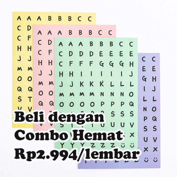 88 Stiker dalam 1 Lembar Alphabet Number Stiker Alfabet Angka Bujo ...