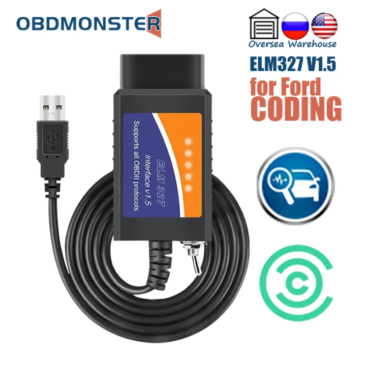 OBDMONSTER ELM327 V1.5 with HS MS CAN Switch FORSCAN OBD2 Scanner USB