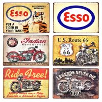 Esso Texaco BSA Indian Motorcycle Vintage Metal Embossed Tin Sign ROUTE 66 Garage Petro