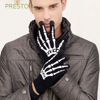 ▽ Preston ถุงมือครึ่งนิ้ว ให้ความอบอุ่น ลายกะโหลกศีรษะ กระดูกมือ ฮาโลวีน เรืองแสง สําหรับผู้หญิง และผู้ชาย