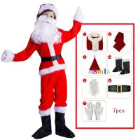 ♦✙ Child Christmas Cosplay Santa Claus Costume Clothes Fancy Dress In Christmas Boy 7pcs Costume Suit For Kid