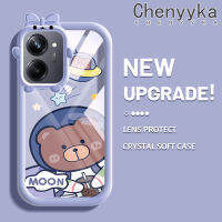 เคส Chenyyyka สำหรับ Realme 10 Realme 10 Pro Plus 5G เคสการ์ตูนน่ารักมนุษย์อวกาศหมีกันกระแทกเคสโทรศัพท์โปร่งใสสีสันสดใสเคสนิ่มซิลิโคนใหม่เคสป้องกันเลนส์กล้องถ่ายรูปลายสัตว์ประหลาดตัวเล็ก