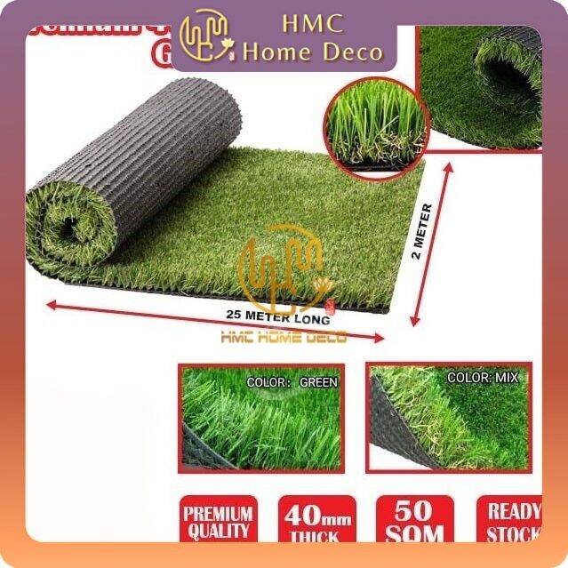 HMC PREMIUM 40mm DIY ARTIFICIAL GRASS ROLL (2M X 25M) FAKE GRASS
