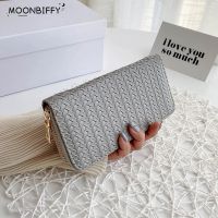 2023 Women Weave Wallet Leather Wrist Handle Phone Case Long Section Money Pocket Pouch Handbag Women Purse Card Holder Wallet