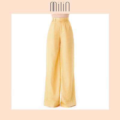 [MILIN] Wide leg high waist pants กางเกงเอวสูง ทรงขากว้าง ตัดต่อชายกางเกง Liman Pants สีเหลืองมัสตาร์ด/ สีส้มพีช Mustard Yellow/ Coral Peach