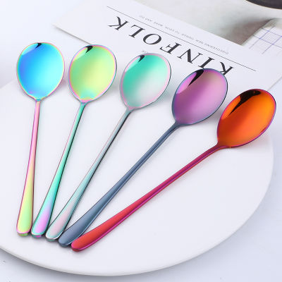 10PCS Stainless Steel Long Handled Spoon Set Korean Dessert Dinner Spoon Cutlery Set Coffee Spoon Tableware Set Soup Spoon