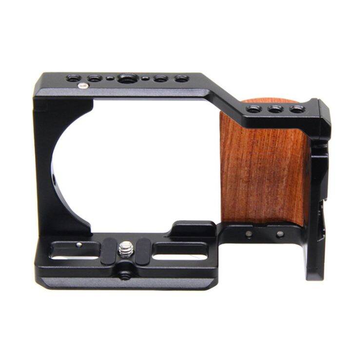 aluminum-alloy-camera-cage-stabilizer-with-wooden-handle-grip-for-sony-zv-e10-protector-cover-with-cold-shoe-mount