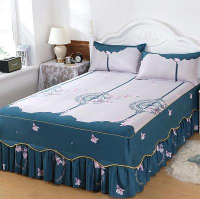 3Pcs Bedding Sets Home Textile Fitted Sheet with Skirt Mattress Cover Fashion Printed Bed Linen 2Pcs Pillowcases Soft Bedspread