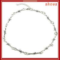 SHOUS ใหม่ โลหะผสม ฮิปฮอป เหล็กลวดขนาดเล็ก สร้อยคอ Choker Unisex สร้อยข้อมือลวดหนาม สร้อยคอ Choker โซ่หนามเล็ก