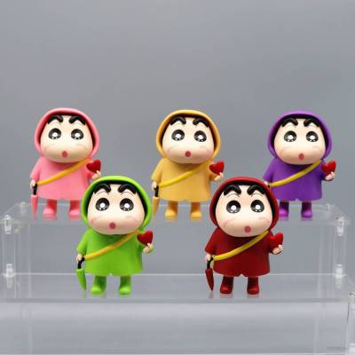 5pcs Crayon Shin-chan Action Figure Umbrellas Rainwear Heart Love Model Dolls Toys For Kids Gift For Girls
